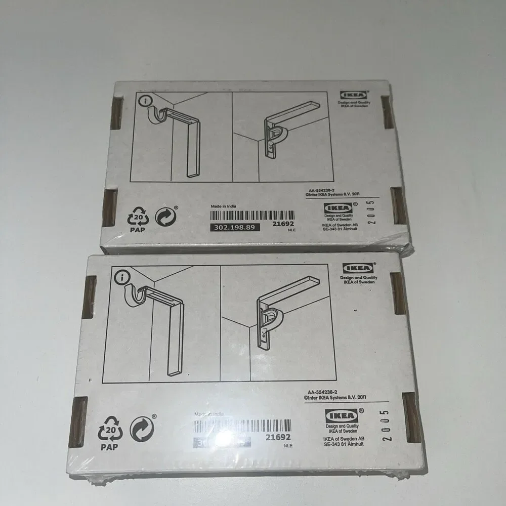 Pair (2) IKEA BETYDLIG Wall/Ceiling Curtain Rod Brackets WHITE 302.198.89 NEW